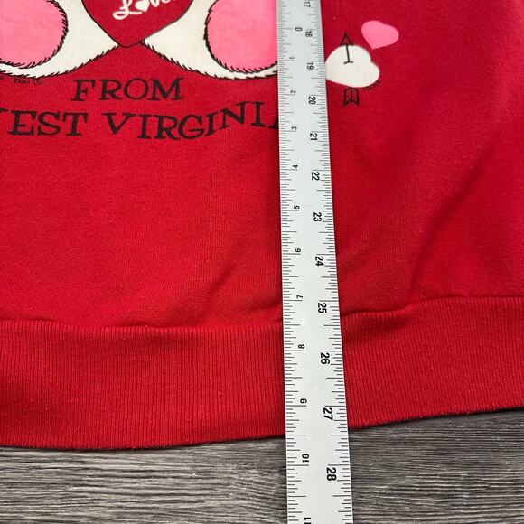 Vintage 1992 Tultex Red Womens XL Heart Teddy Bear West Virginia Sweatshirt - Picture 6 of 9